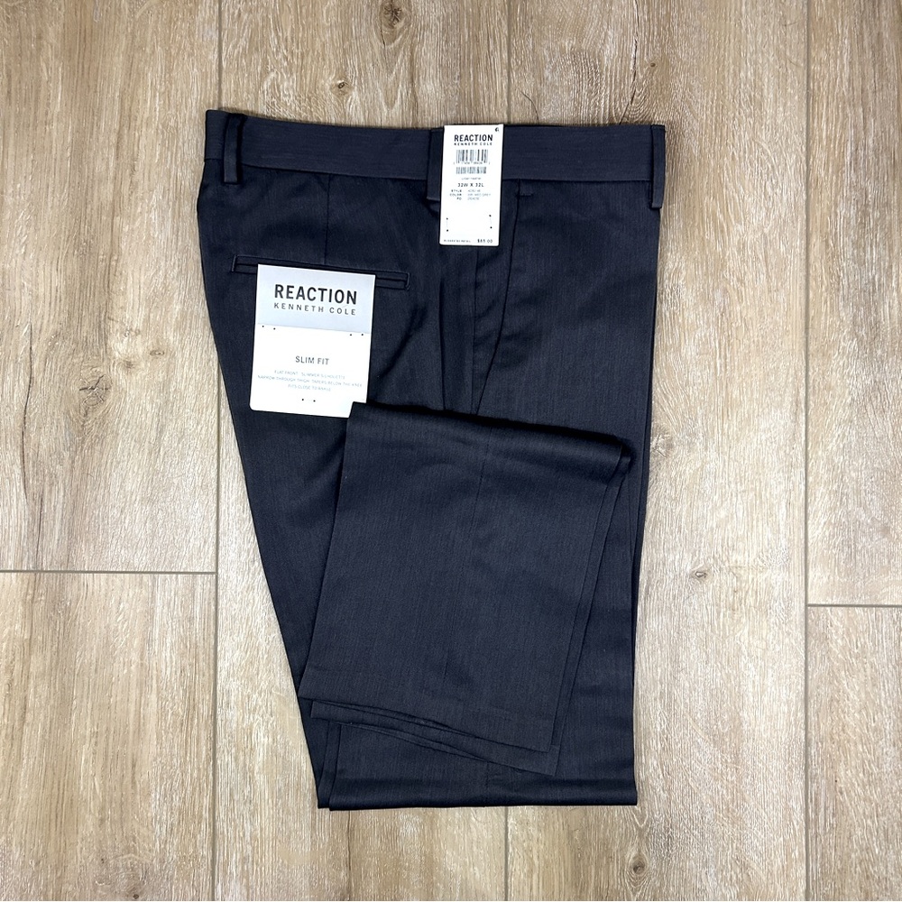 KENNETH COLE REACTION Urban Heather Slim Fit Dress Slacks in Medium Grey.
